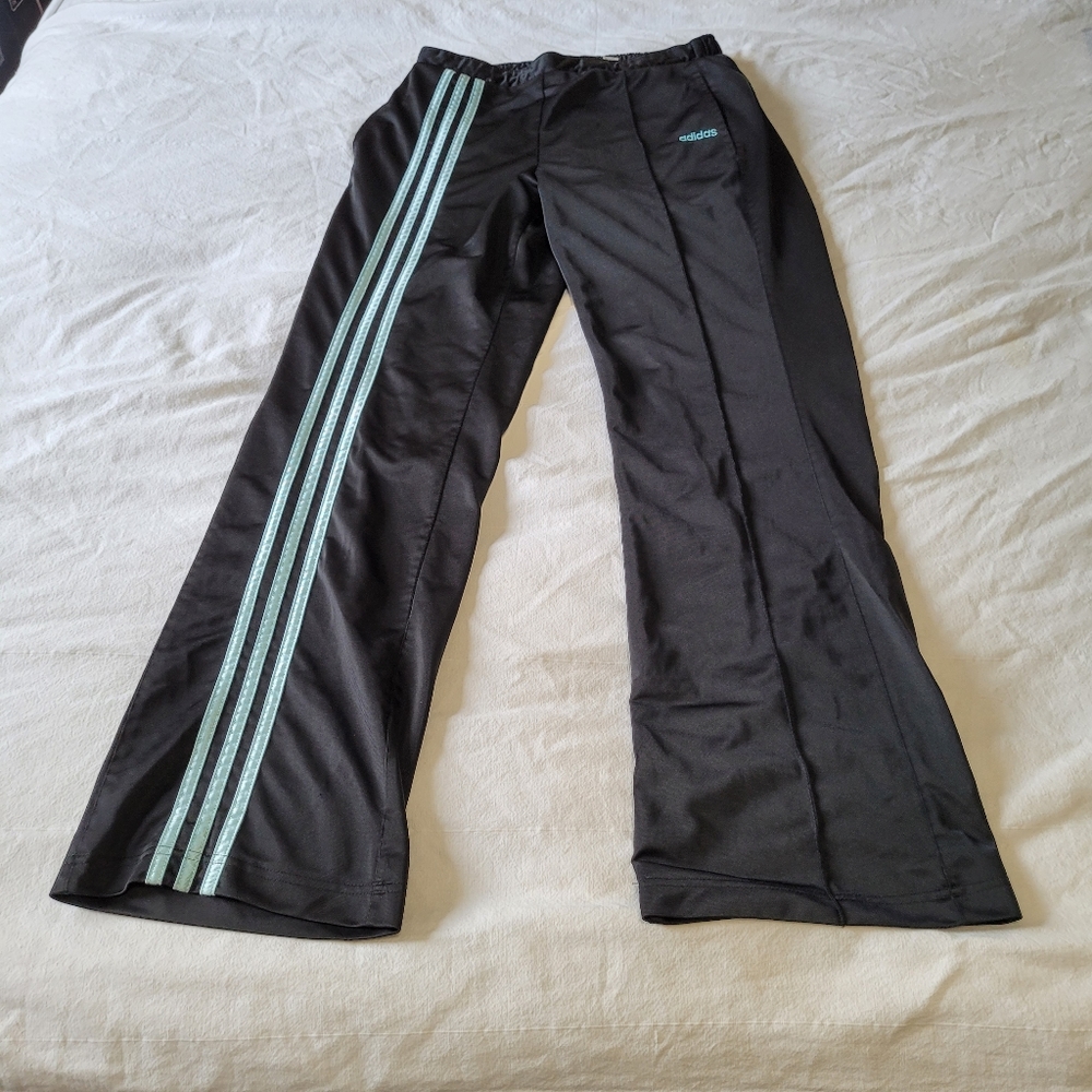 adidas Black Track Pants with Blue Stripes